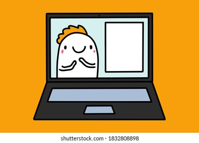 Man talking online course hand drawn vector illustration in cartoon comic style webinar