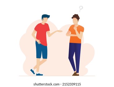 Man talking with question mark. People solve problem, choose solution. Concept of dispute.