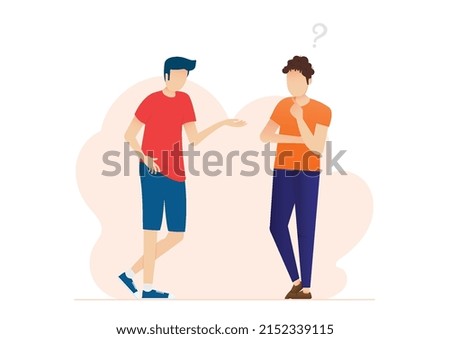 Man talking with question mark. People solve problem, choose solution. Concept of dispute.