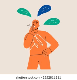 Man talking rumors or whispering. Colorful vector illustration
