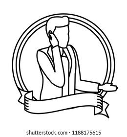 Man talking with smartphone avatar round icon