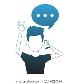 man talking with smartphone profile blue lines