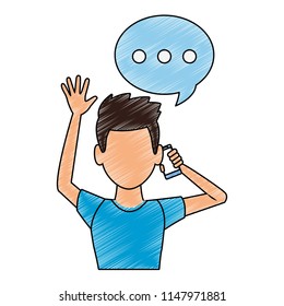man talking with smartphone profile scribble