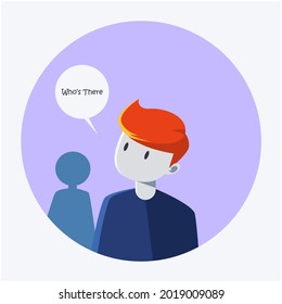 A man talking to someone he doesn't know in a round frame. Vector illustration