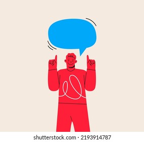 Man talking something. Speech bubble above. Colorful vector illustration
