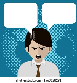 man talking, speech balloon, news anchor, vector illustration 