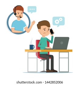Man talking to IT support on the phone