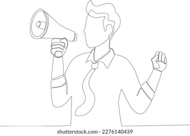 Un hombre hablando a través de un megáfono. Dibujo de una línea del Día Mundial de la Prensa