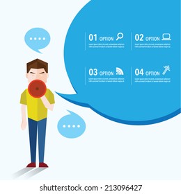 Man talking using megaphone vector design