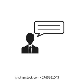 The man is talking. Vector icon, black silhouette, flat minimal design, eps 10.
