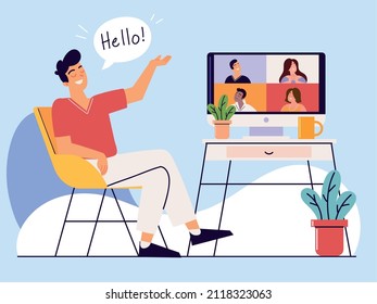 man talking at video call, concept