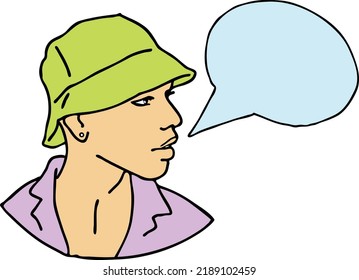 Man talking to you. Comic character, cartoon personage with speech bubble, thought cloud, speak balloon. quote background about life, relationship, advertising product. Hand drawn vector illustration.