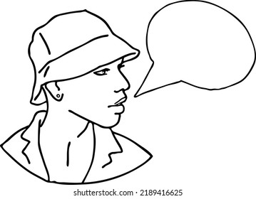Man talking to you. Comic character, cartoon personage with speech bubble, thought cloud, speak balloon. quote background about life, relationship, advertising product. Hand drawn vector illustration.