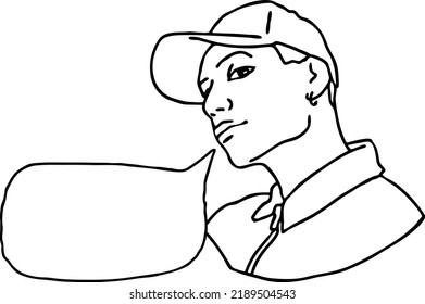 Man talking to you. Comic character, cartoon personage with speech bubble, thought cloud, speak balloon. quote background about life, relationship, advertising product. Hand drawn vector illustration.