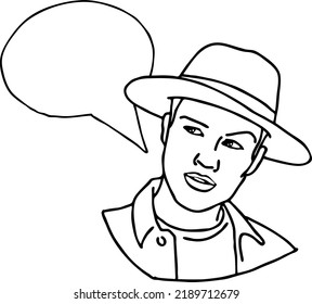 Man talking to you. Comic character, cartoon personage with speech bubble, thought cloud, speak balloon. quote background about life, relationship, advertising product. Hand drawn vector illustration.