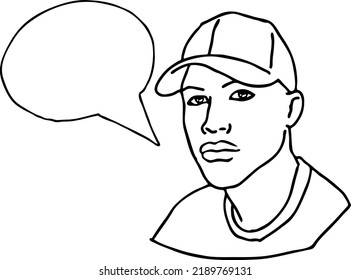 Man talking to you. Comic character, cartoon personage with speech bubble, thought cloud, speak balloon. quote background about life, relationship, advertising product. Hand drawn vector illustration.