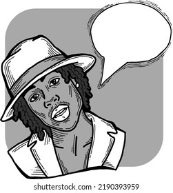 Man talking to you. Comic character, cartoon personage with speech bubble, thought cloud, speak balloon. quote background about life, relationship, advertising product. Hand drawn vector illustration.