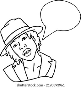 Man talking to you. Comic character, cartoon personage with speech bubble, thought cloud, speak balloon. quote background about life, relationship, advertising product. Hand drawn vector illustration.