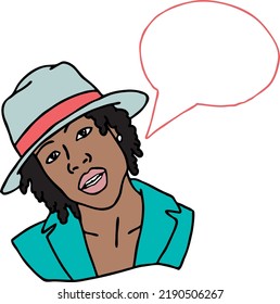 Man talking to you. Comic character, cartoon personage with speech bubble, thought cloud, speak balloon. quote background about life, relationship, advertising product. Hand drawn vector illustration.