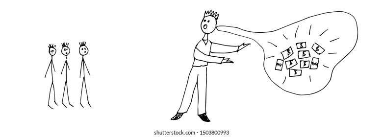 A man talks about money. Vector illustration.