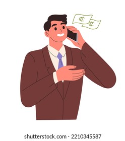 Man talks on phone about business, money, and profit