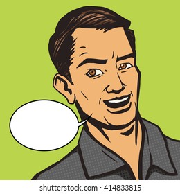 Man talks pop art style vector illustration. Vintage retro style. Conceptual illustration