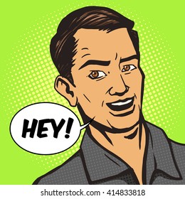 Man talks pop art style vector illustration. Vintage retro style. Conceptual illustration