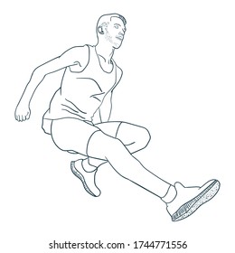 man in tank top jumping outline sport vector illustration