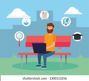 man with taptop technology to digital knowledge