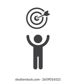 A man with a target above his head and an arrow hitting the target