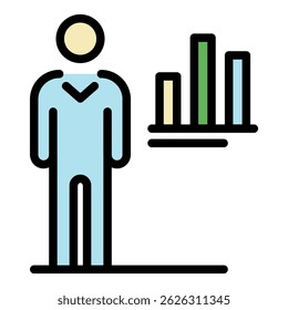 Man target chart icon. Outline man target chart vector icon color flat isolated