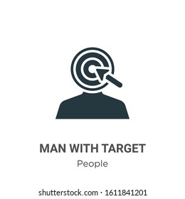 Man with target glyph icon vector on white background. Flat vector man with target icon symbol sign from modern people collection for mobile concept and web apps design.