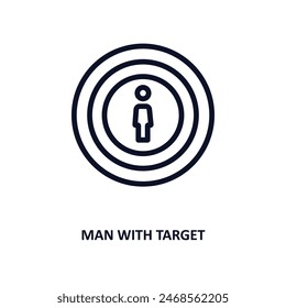 Mann mit Zielsymbol. Dünne Linie Mann mit Ziel-Icon von Menschen Kollektion. Umriss-Vektorgrafik isoliert auf weißem Hintergrund. Editierbarer Mann mit Zielsymbol kann Web und mobil verwendet werden