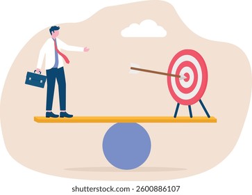 man with target on scales. Balancing work and achievement goals

