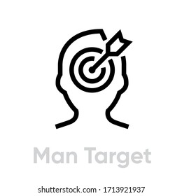 Man Target Personal Targeting icon. Editable line vector. The sign is a human head and goal with an arrow in the center. Single pictogram.
