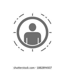 Man in target scope, identity check grey icon.