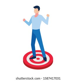 man with target shooting in white background vector illustration design