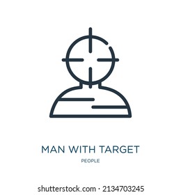 man with target thin line icon. business, arrow linear icons from people concept isolated outline sign. Vector illustration symbol element for web design and apps.