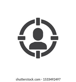 Man, target vector icon. filled flat sign for mobile concept and web design. Target audience sign glyph icon. Symbol, logo illustration. Vector graphics