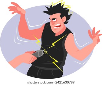 Man was tasered, perpetrator was stopped with an electric shock, concept of self defense against  thief. Stock vector illustration