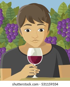 man tasting wine on the vineyard