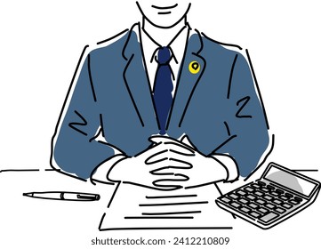 man Tax accountant, certified accountant fold hands illustration, vector