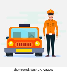 ilustración vectorial del controlador de taxi man en estilo plano 
