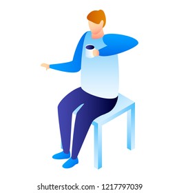 Man with tea cup icon. Isometric of man with tea cup vector icon for web design isolated on white background