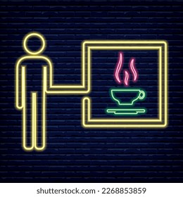 Man with tea vector image. Icon, logo, signboard neon .eps