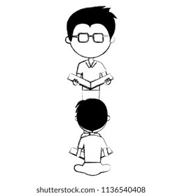 man teacher with boy student