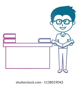 man teacher with desk and books avatar character