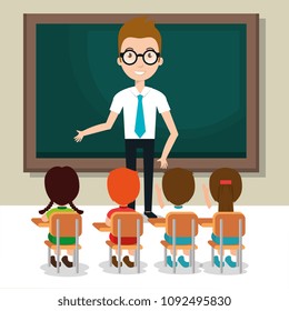 man teacher with students in the classroom