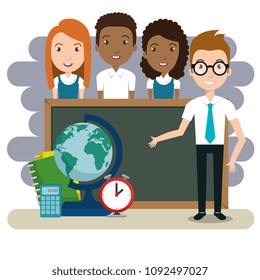 man teacher with students in the classroom