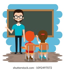 man teacher with students in the classroom